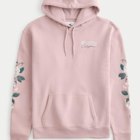 HOLLISTER CO. Floral Logo Pink Graphic Hoodie Mens Size XS NEW WITH TAG - Picture 1 of 6